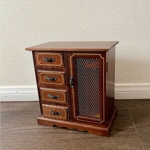 Wooden Jewelry Box with Side Cabinet and Four Drawers 6/9/10 Inches